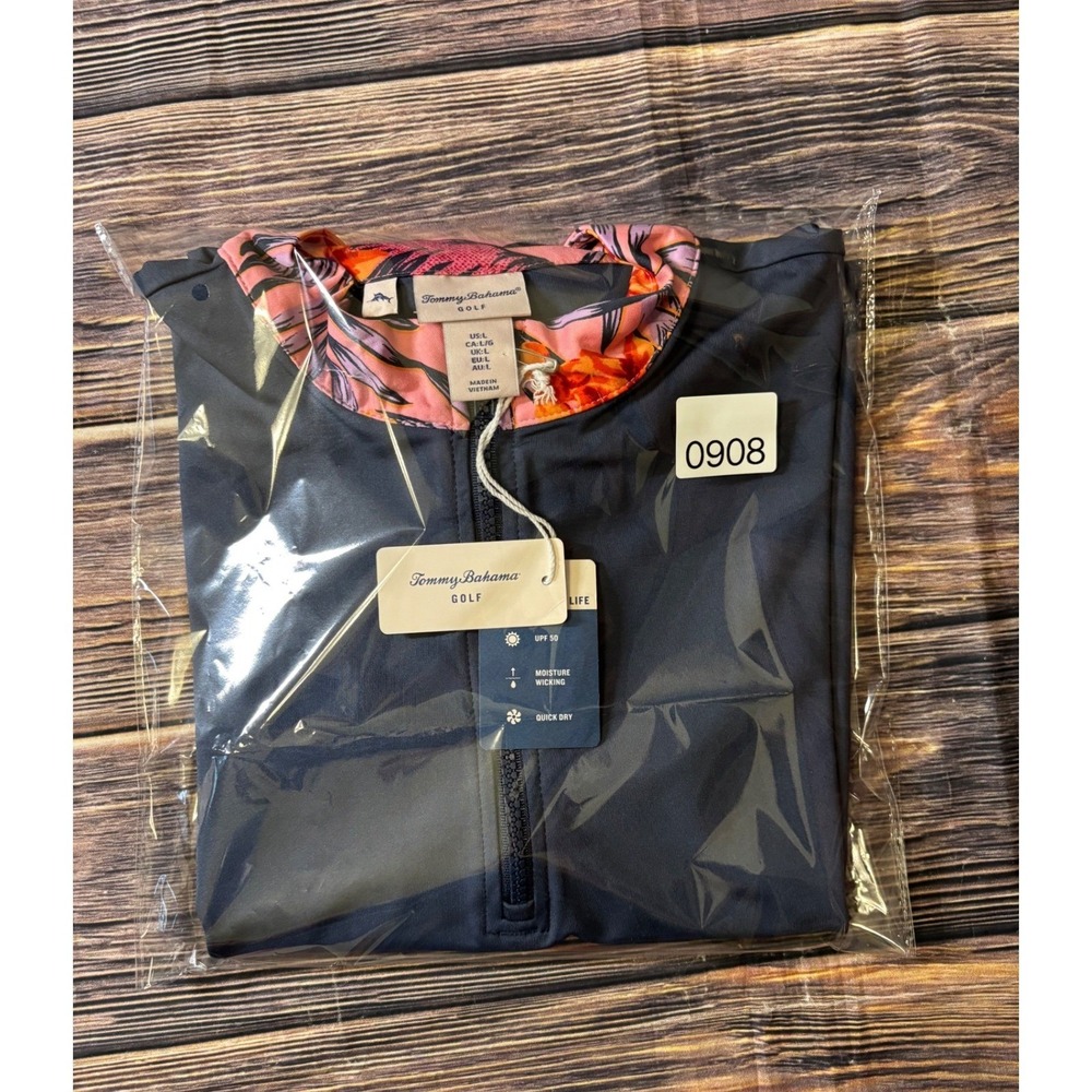 Tommy Bahama Golf Polo Dress Womens Size L Navy Sleeveless Zip 1/4 Neck Tropical - Picture 12 of 12